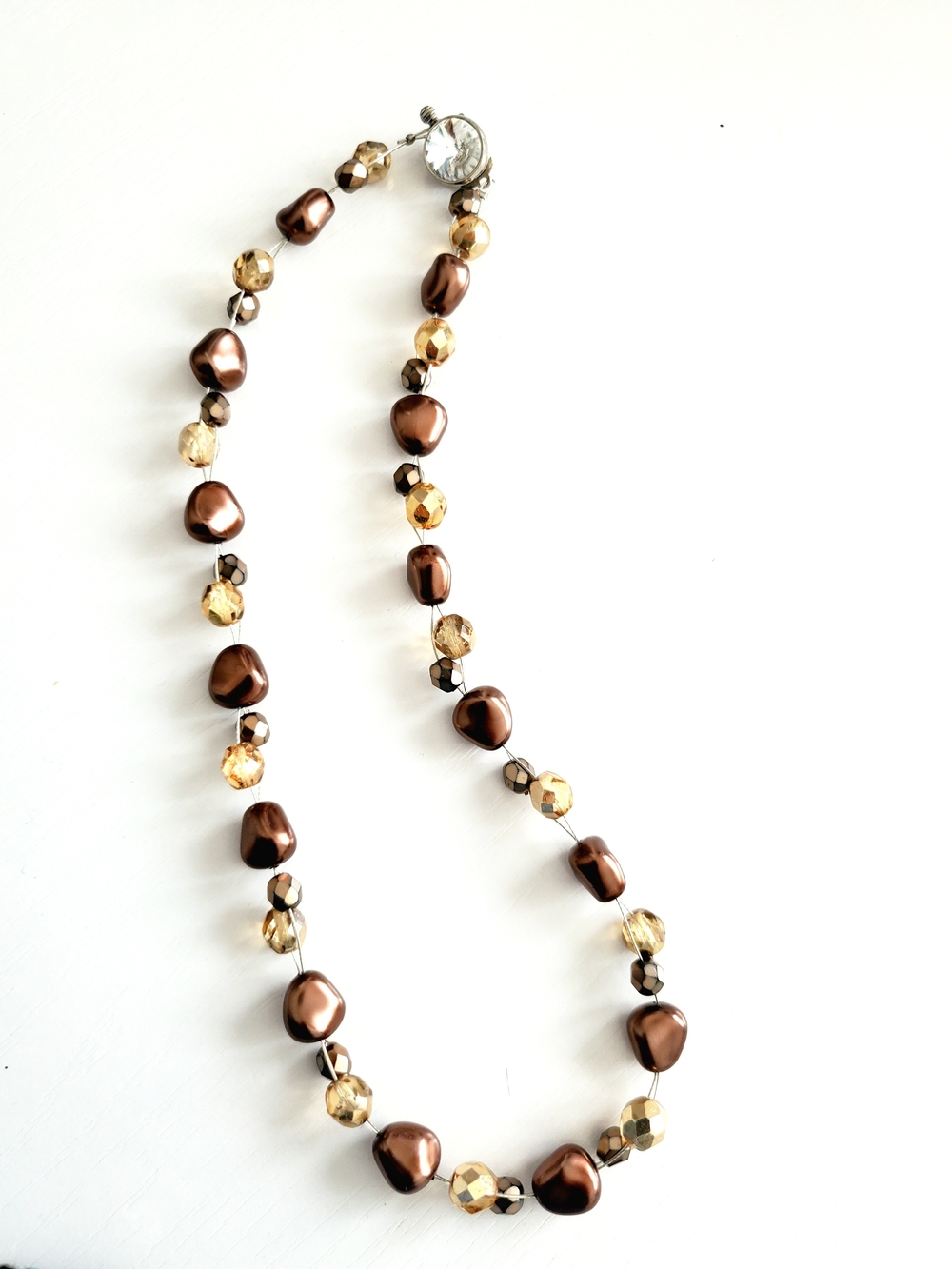 Brown Pearl and Gold Bead Women's Necklace
